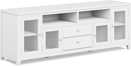 SIMPLIHOME Cosmopolitan SOLID WOOD Wide Contemporary Media Stand for TVs up to 80 inches for The Living Room and Entertainment Center, 72 inch, White - LeafyLoom