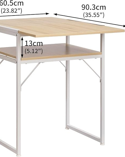 Minimalist Folding Table, Study Desk with Storage Shelf, Small Desk, Portable Computer Desk for Home, Office, Light Brown - LeafyLoom