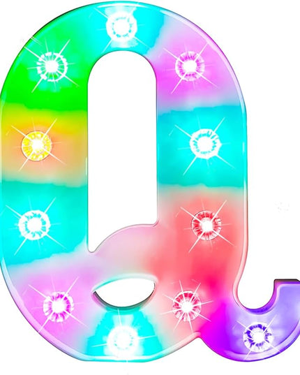 Glintee Light Up Letters Lights, 26 Alphabet Light Up Marquee Letters Sign, Light Up Letters Wedding/Birthday Party Night Light Home Bar Decoration-(Colorful Q) - LeafyLoom