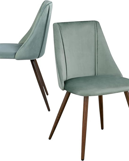 FurnitureR Dining Chairs Set of 2, Velvet Upholstered Accent Chair Living Room Chair with Soft Seat/Metal Legs Mid-Back Side Chairs for Home Kitchen Restaurant, Cactus - LeafyLoom