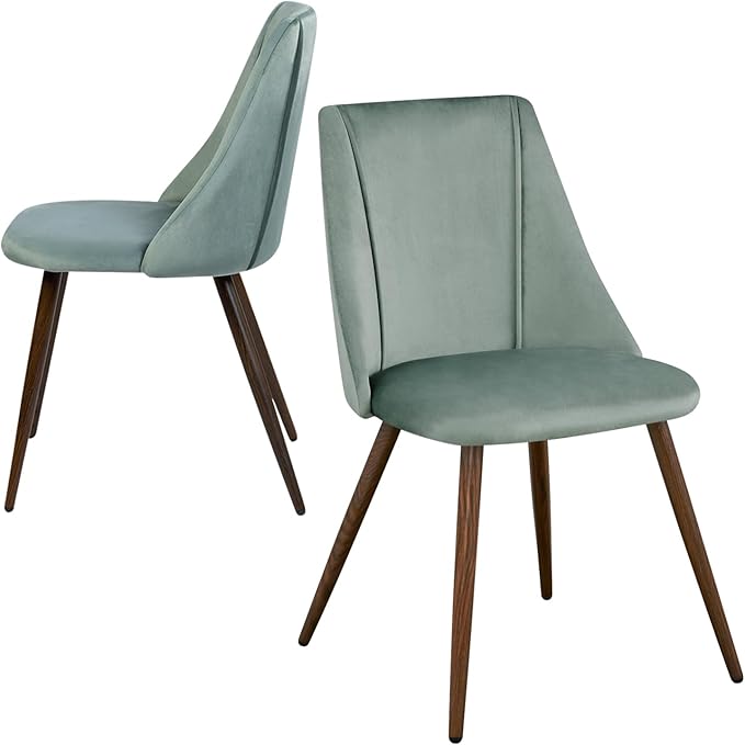 FurnitureR Dining Chairs Set of 2, Velvet Upholstered Accent Chair Living Room Chair with Soft Seat/Metal Legs Mid-Back Side Chairs for Home Kitchen Restaurant, Cactus - LeafyLoom