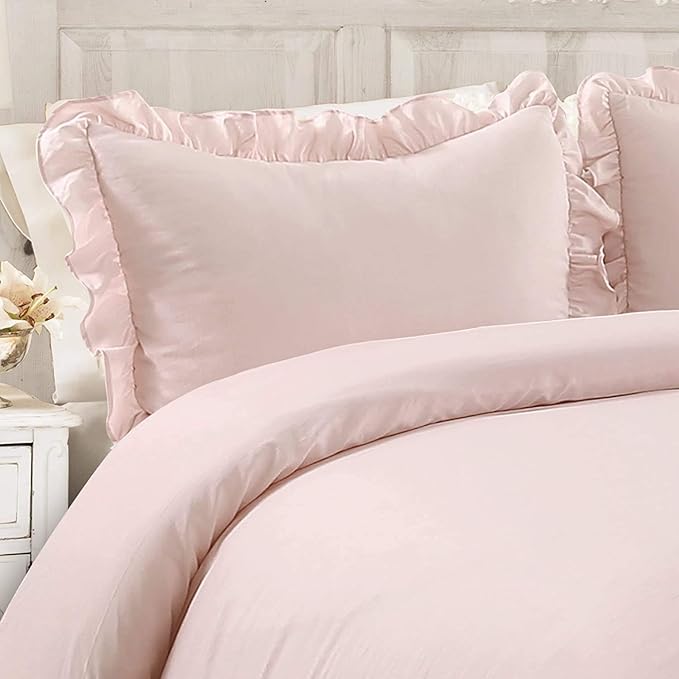 Lush Decor Reyna Ruffle Comforter Set - 3 Piece Cozy Ruffled Bedding Set - Timeless Elegance and Comfort for Bedroom - King, Blush - LeafyLoom