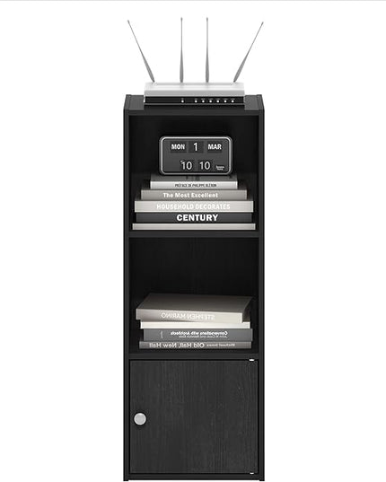 Furinno Luder Shelf Bookcase with 1 Door Storage Cabinet, Blackwood - LeafyLoom