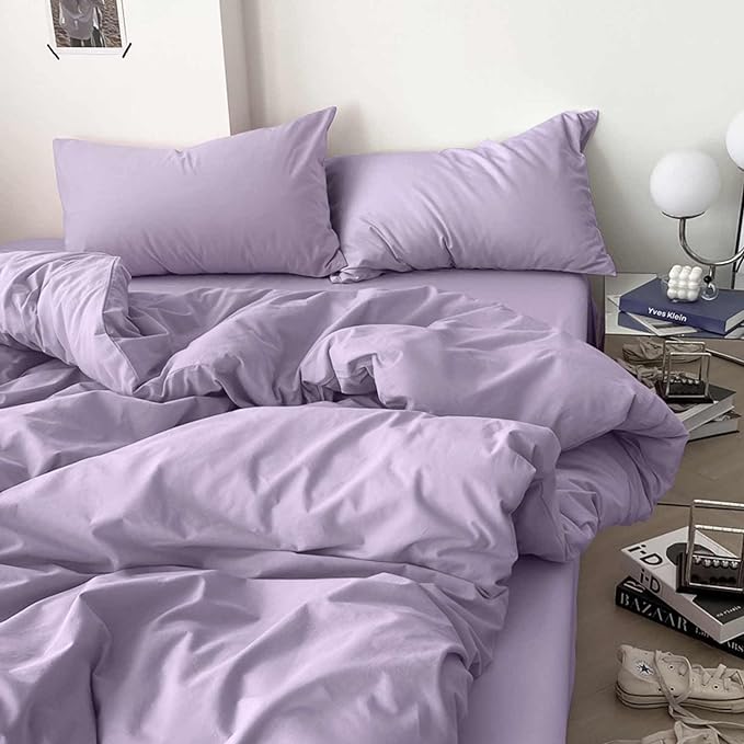 ETDIFFE Light Purple Comforter Set King Size, 3 Piece Aesthetic Modern Bedding Set - Soft & Lightweight All Season Microfiber Down Alternative Bed Comforter with 2 Pillow Shams for Women - LeafyLoom