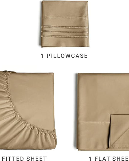 Twin XL Size 3 Piece Sheet Set - Comfy Breathable & Cooling Sheets - Hotel Luxury Bed Sheets for Women & Men - Deep Pockets, Easy-Fit, Extra Soft & Wrinkle Free Sheets - Beige Oeko-Tex Bed Sheet Set - LeafyLoom