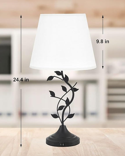Kakanuo USB Table Lamp Bedside Lamp with USB C Charging Ports, White Traditional Nightstand Lamp Desk Lamp Large Retro Table Lamp for Bedroom and Living Room - LeafyLoom