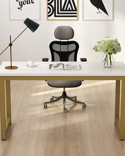 Tribesigns Modern Computer Desk, 55 inches Large Office Desk Computer Table Study Writing Desk for Home Office, White Gold Metal Frame - LeafyLoom