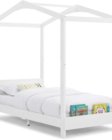 Delta Children Poppy House Wood Twin Bed, Platform Bed - No Box Spring Needed, Bianca White - LeafyLoom