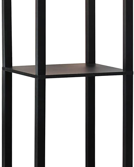Simple Designs LF1037-BLK Floor Lamp Etagere Organizer Storage Shelf with 2 USB Charging Ports, 1 Charging Outlet and Linen Shade, Black - LeafyLoom