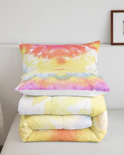 Boho Comforter Set Spiral Tye Dye Pattern 3pc Down Comforter King Size Rainbow Bedding Sets with 2 Pillowcases Soft Comfortable Machine Washable,Trippy Psychedelic Gypsy Duvet Quilt Set for Teen Girl - LeafyLoom