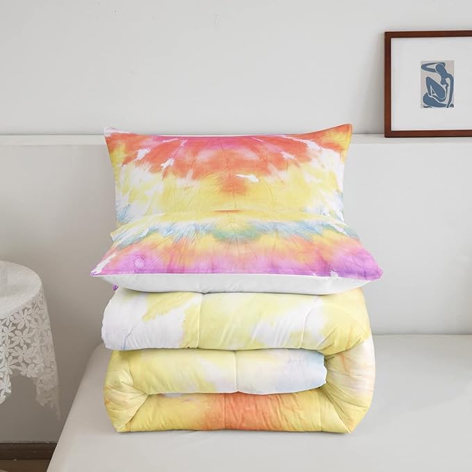 Boho Comforter Set Spiral Tye Dye Pattern 3pc Down Comforter King Size Rainbow Bedding Sets with 2 Pillowcases Soft Comfortable Machine Washable,Trippy Psychedelic Gypsy Duvet Quilt Set for Teen Girl - LeafyLoom