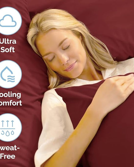 Split King Size 5 Piece Sheet Set - Comfy Breathable & Cooling Sheets - Hotel Luxury Bed Sheets for Women & Men - Deep Pockets, Easy-Fit, Soft & Wrinkle Free Sheets - Burgundy Oeko-Tex Bed Sheet Set - LeafyLoom
