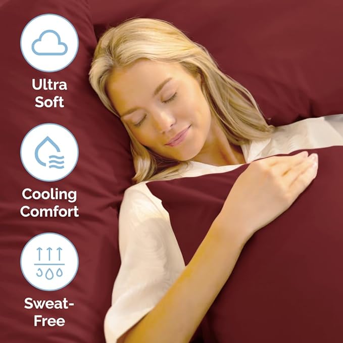 Split King Size 5 Piece Sheet Set - Comfy Breathable & Cooling Sheets - Hotel Luxury Bed Sheets for Women & Men - Deep Pockets, Easy-Fit, Soft & Wrinkle Free Sheets - Burgundy Oeko-Tex Bed Sheet Set - LeafyLoom