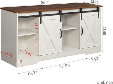 NicBex TV Stand for 65 Inch TV Farmhouse TV Media Console Table with Adjustable Shelves,Entertainment Center with Storage for Living Room,Bedroom,59 Inch,Distressed White&Rustic - LeafyLoom