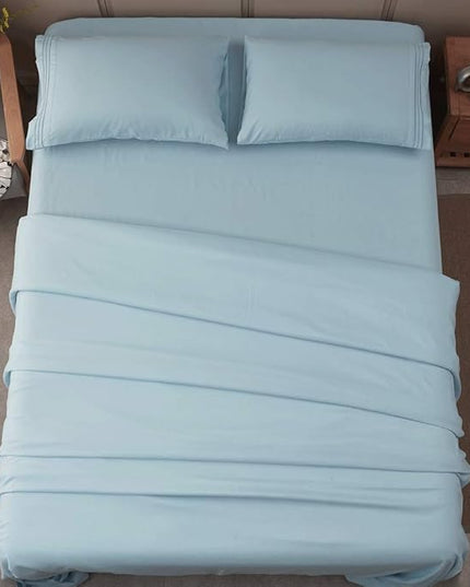 SONORO KATE Bed Sheet Set Super Soft Microfiber 1800 Thread Count Luxury Egyptian Sheets 16-Inch Deep Pocket，Wrinkle -4 Piece (Spa Blue, California King) - LeafyLoom