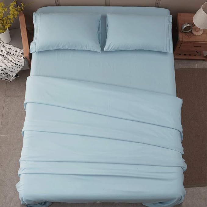 SONORO KATE Bed Sheet Set Super Soft Microfiber 1800 Thread Count Luxury Egyptian Sheets 16-Inch Deep Pocket，Wrinkle -4 Piece (Spa Blue, California King) - LeafyLoom