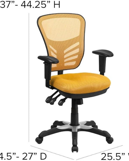 Flash Furniture Nicholas Mid-Back Yellow-Orange Mesh Multifunction Executive Swivel Ergonomic Office Chair with Adjustable Arms - LeafyLoom