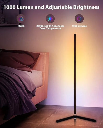 RGB Corner Floor Lamp, Bluetooth APP and Remote Control Music Sync LED Modern Floor Lamp for Living Room, Light Timing, 398 Dimmable Modes, 64.5" RGB Color Changing Mood Lighting - LeafyLoom
