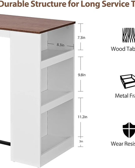 Panana 3 Piece Dining Table Set Kitchen Bar Table with Two Stool Storage Shelves Wood Counter Height Table Top with Sew Kerf Finish Dining Room Home - LeafyLoom