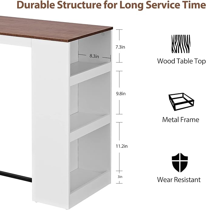 Panana 3 Piece Dining Table Set Kitchen Bar Table with Two Stool Storage Shelves Wood Counter Height Table Top with Sew Kerf Finish Dining Room Home - LeafyLoom