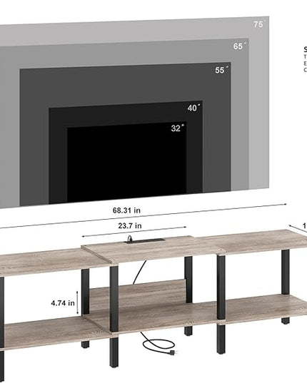 LED TV Stand with Power Outlet for Living Room+75 Inch Wood TV Media Console for 45/55/65/75 inch TVs，Industrial TV Stand，TV Stand Media Entertainment Center,Greige LTV06ZE - LeafyLoom