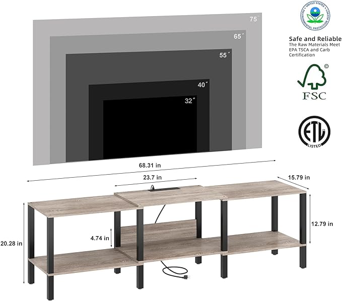 LED TV Stand with Power Outlet for Living Room+75 Inch Wood TV Media Console for 45/55/65/75 inch TVs，Industrial TV Stand，TV Stand Media Entertainment Center,Greige LTV06ZE - LeafyLoom