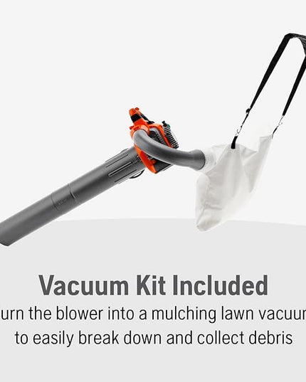Husqvarna 125BVx Gas Leaf Blower, 28-cc 1.1-HP 2-Cycle Handheld Leaf Blower Vacuum Kit with Mulcher and Vac Bag, 470-CFM, 170-MPH, 12.5-N Powerful Clearing Performance and Ergonomic Design - LeafyLoom