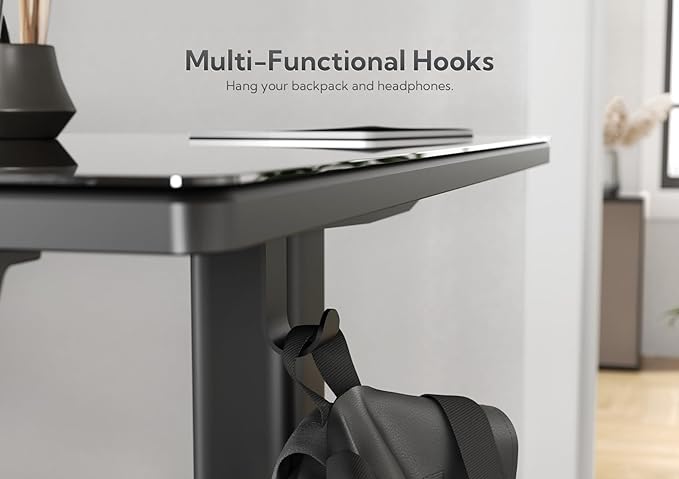 Glass Standing Desk, Electric Standing Desk Adjustable Height, 48 Inch Adjustable Stand Up Desk, Quick Install Home Office Computer Desk, Black - LeafyLoom