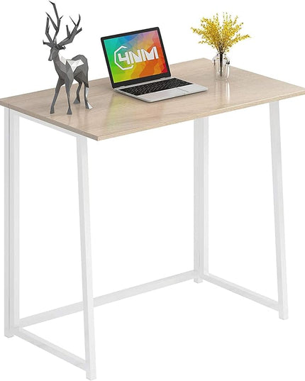4NM 31.5" Folding Desk, Simple Assembly Computer Desk Study Writing Table for Small Space Offices/Home - Natural and White - LeafyLoom