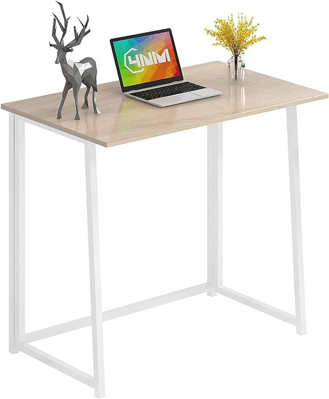 4NM 31.5" Folding Desk, Simple Assembly Computer Desk Study Writing Table for Small Space Offices/Home - Natural and White - LeafyLoom