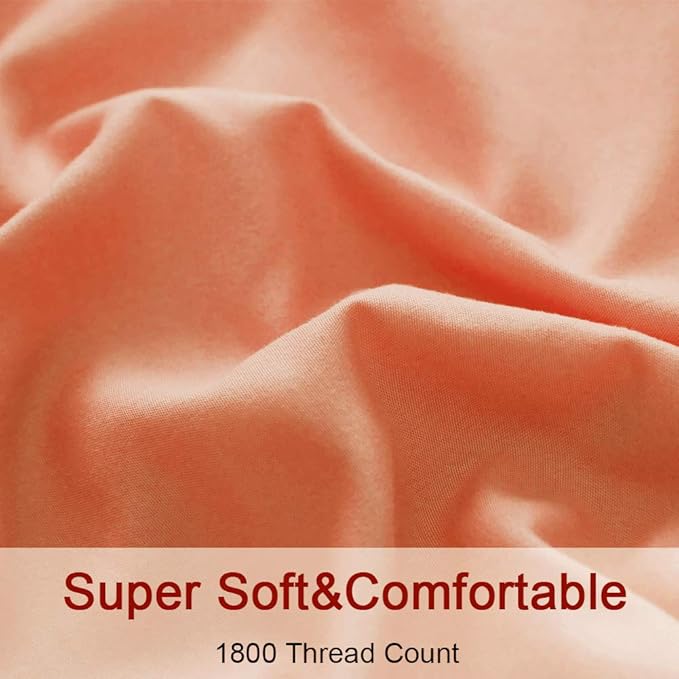 SONORO KATE Bed Sheet Set Super Soft Microfiber 1800 Thread Count Luxury Egyptian Sheets 16-Inch Deep Pocket，Wrinkle -4 Piece (Coral, King) - LeafyLoom