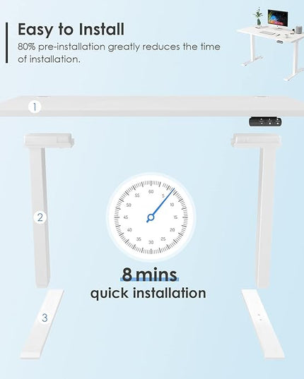 Sunon Sit Laptop Computer Writing Workstations with 3 Pre-Set and USB Port 48" for Home Office Smart Advanced Standing Desk, White - LeafyLoom