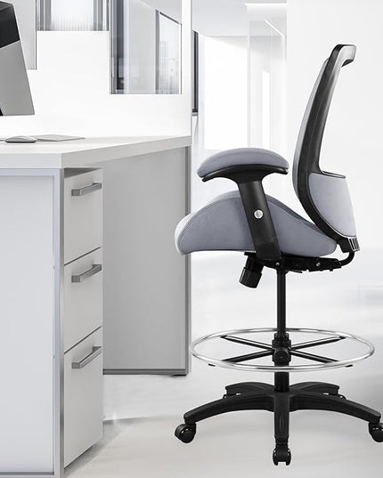 BOLISS Big and Tall 400lbs Mesh Ergonomic Drafting Chair,Tall Office Chair, Standing Desk Chair,Height Adjustable Armrest,Lumbar Support,Foot Ring,Swivel Computer Task Chair-Grey - LeafyLoom