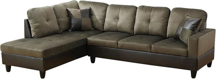 ROOMTEC 3 Piece L Shaped Sectional Sofa Set with Storage Ottoman, Left Facing Chaise Longue, Reversible Backrest w/ 2 Cup Holders, Flannel Tufted Cushions, for Living Room, Taupe - LeafyLoom