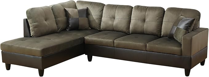 ROOMTEC 3 Piece L Shaped Sectional Sofa Set with Storage Ottoman, Left Facing Chaise Longue, Reversible Backrest w/ 2 Cup Holders, Flannel Tufted Cushions, for Living Room, Taupe - LeafyLoom