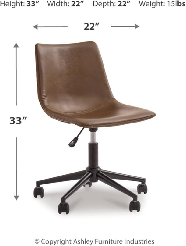 Signature Design by Ashley Faux Leather Adjustable Swivel Bucket Seat Home Office Desk Chair, Brown - LeafyLoom