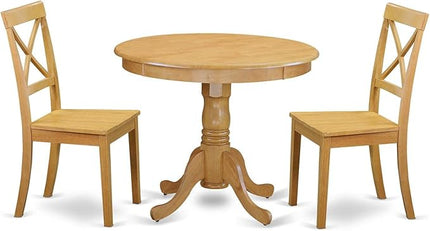 East West Furniture ANBO3-OAK-W Antique 3 Piece Modern Set Contains a Round Table with Pedestal and 2 Kitchen Dining Chairs, 36x36 Inch - LeafyLoom