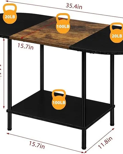ETELI Small Black Coffee Tables Oval Center Table with Storage and Open Shelving Round Coffee Tea Tables for Living Room, Small Space, Home Office, Brown & Black - LeafyLoom
