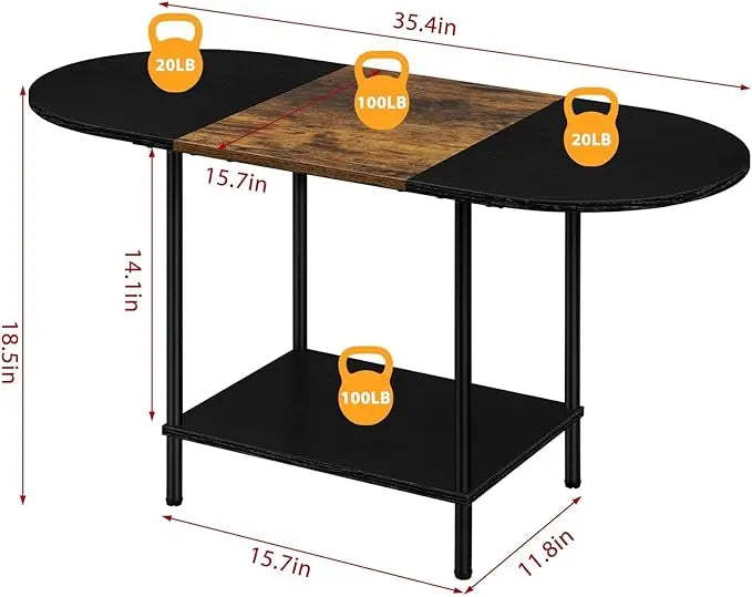 ETELI Small Black Coffee Tables Oval Center Table with Storage and Open Shelving Round Coffee Tea Tables for Living Room, Small Space, Home Office, Brown & Black - LeafyLoom