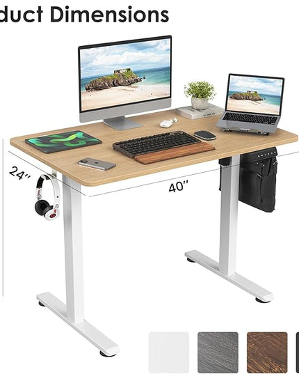 STARY Electric Memory Preset 40 x 24 Inches Adjustable Height Computer Workstation Sit Stand Home Office Desk with Splice Board, 4024, Castin Oak Desktop/White Frame - LeafyLoom