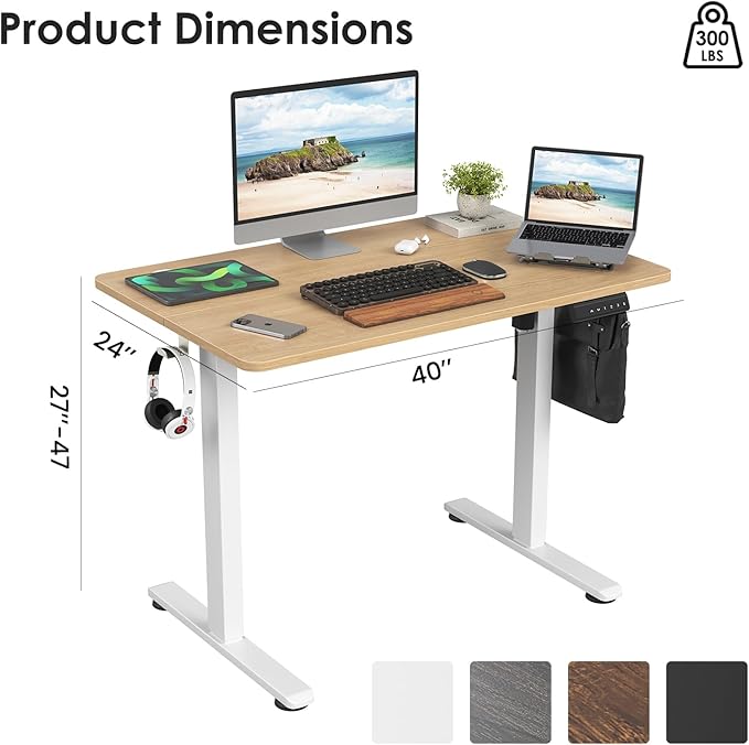 STARY Electric Memory Preset 40 x 24 Inches Adjustable Height Computer Workstation Sit Stand Home Office Desk with Splice Board, 4024, Castin Oak Desktop/White Frame - LeafyLoom