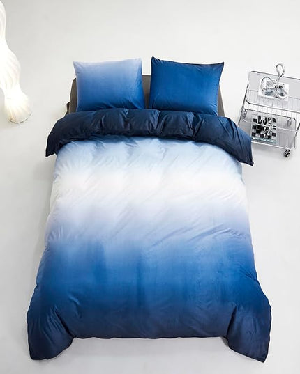 Blue White Gradient Comforter Set Full Blue Velvet Bedding Comforter Modern Plain White and Royal Blue Gradient Soft Quilt Farmhouse Flannel Comforter Warm Full Bed Comforter - LeafyLoom