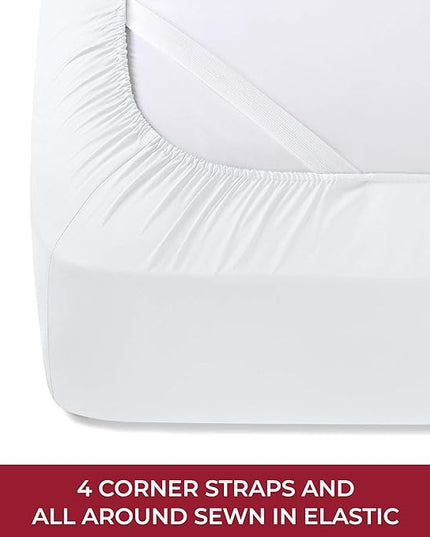 Mellanni RV Short Queen Sheets - 4 PC Iconic Collection Bedding Sheets & Pillowcases - Hotel Luxury, Extra Soft, Cooling Bed Sheets - Deep Pocket up to 10 inch (RV/Short Queen, White) - LeafyLoom