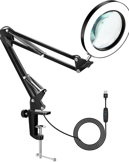 Desk Lamp with Magnifier and 3 Color Modes, 8X Magnification Table Lamp with Flexible Gooseneck and 3 Brightness Levels for Reading, Studying and Crafting - LeafyLoom