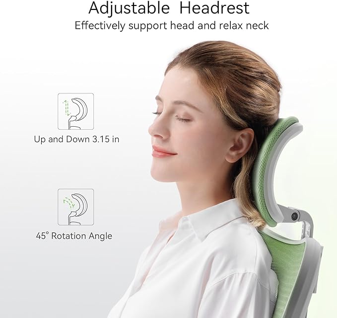 SIHOO M18 Ergonomic Office Chair, Computer Desk Chair with Adjustable Headrest and Lumbar Support, High Back Executive Swivel Chair for Home Office (Light Green) - LeafyLoom