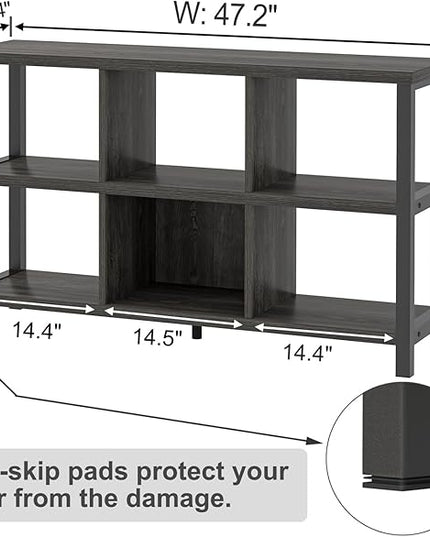 FOLUBAN 6 Cube Storage Organizer with Shelf, Wood and Metal Cubby Bookcase, Industrial Low Horizontal Bookshelf (Dark Grey, 47 Inch) - LeafyLoom
