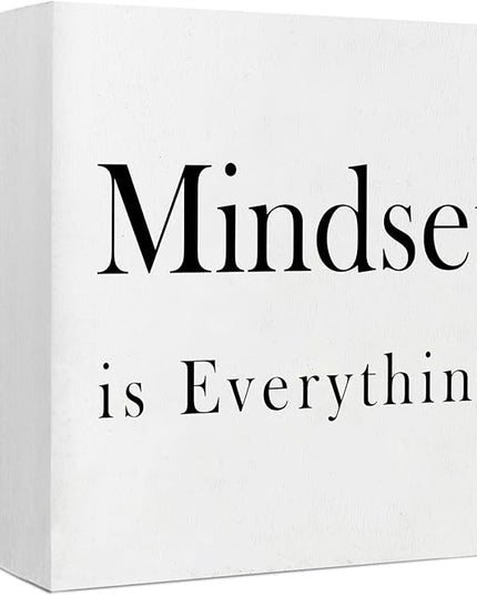 Office Desk Decor Office Decorations for Work Motivational Desk Decor Mindset Is Everything Wooden Signs Office Cubicle Decor Office Table Decor Inspirational Desk Decor Motivational Quotes (5x5inch) - LeafyLoom