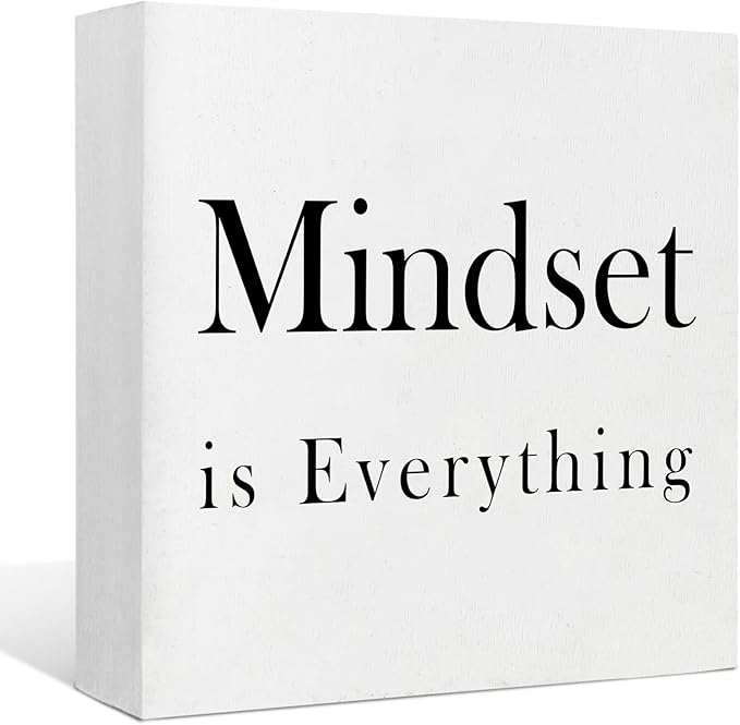 Office Desk Decor Office Decorations for Work Motivational Desk Decor Mindset Is Everything Wooden Signs Office Cubicle Decor Office Table Decor Inspirational Desk Decor Motivational Quotes (5x5inch) - LeafyLoom
