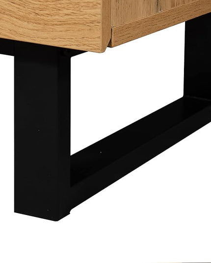 Inch Modern Stand with Double Storage, Drop Down Doors, Cable Management-Media Console Table, Entertainment Center for Living Room, Bedroom, Support 80" TV, Wood - LeafyLoom