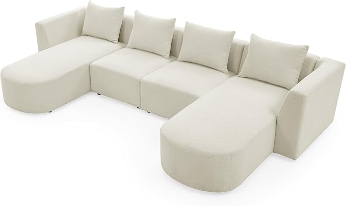 117" U-Shape Sectional Single Seats and Two Chaises, Modular Sofa, DIY Combination, Loop Yarn Fabric for Living Room, Apartment, 117inch, Beige - LeafyLoom